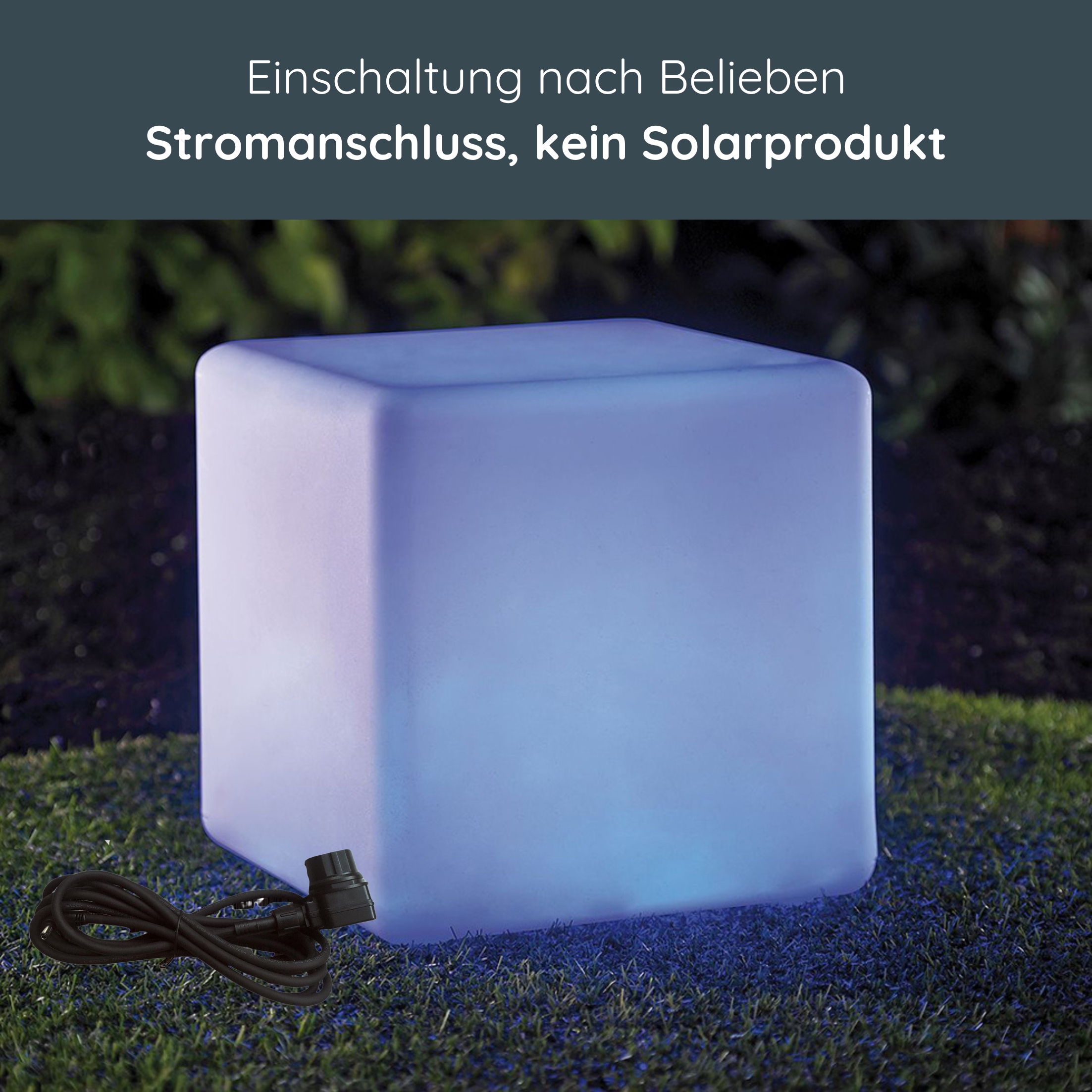 MeLiTec LED-Gartenleuchte LK04-STROM Modell Würfel, Outdoor-Lampe für Terrasse Garten Balkon, eckig, moderne Gartenlampe mit RGB-Beleuchtung und Farbwechsel, auch als beleuchteter Tisch Lampe,