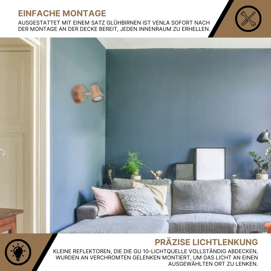 SPOT Light Venla Wandleuchte Incl. 1xLED GU10 4,5W 360lm 3000K Birke