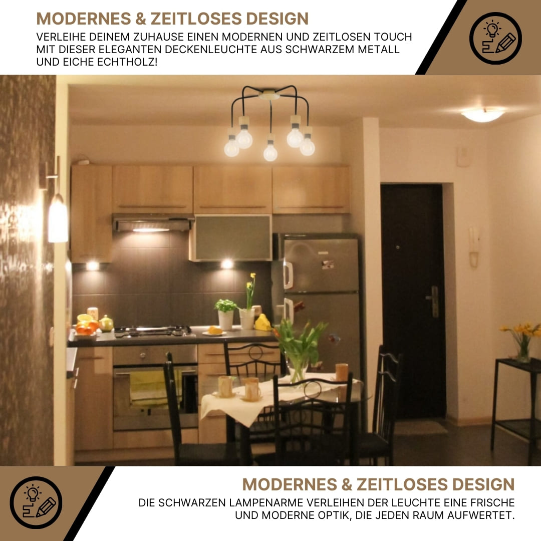 SPOT Light Eclat Deckenleuchte 5xE27 Max.40W Eiche Geölt/Schwarz