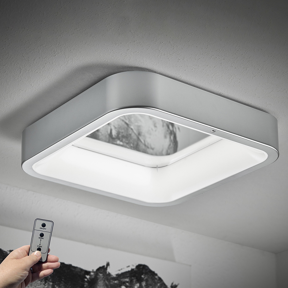 LED SmartHome Deckenleuchte D111 mit Fernbedienung und App steuerbar, chrom-matt Deckenleuchte, Person,