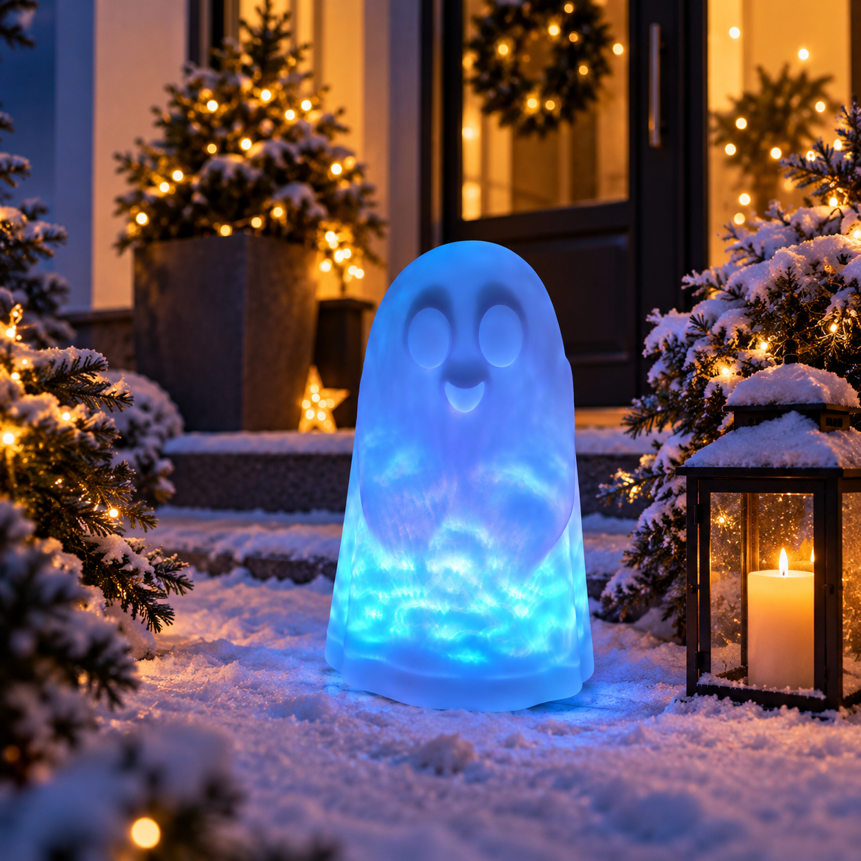 MeLiTec LED Geist Aurora – Halloween Dekoleuchte mit bewegtem RGBW-Lichteffekt, Solar & Fernbedienung