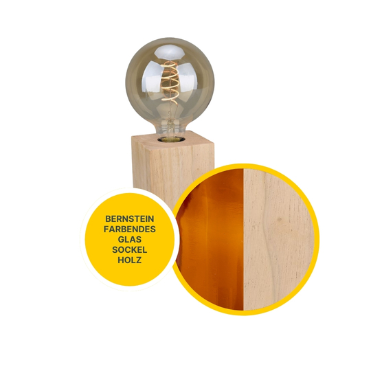 MeLiTec Sockel Tischleuchte Würfel mit Leuchtmittel, Holz braun