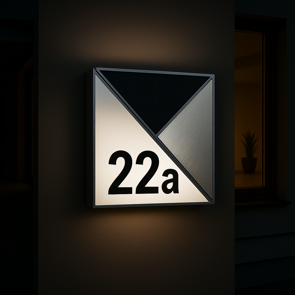 MeLiTec Solar LED Hausnummer SH07, Edelstahl Symbol, Text,