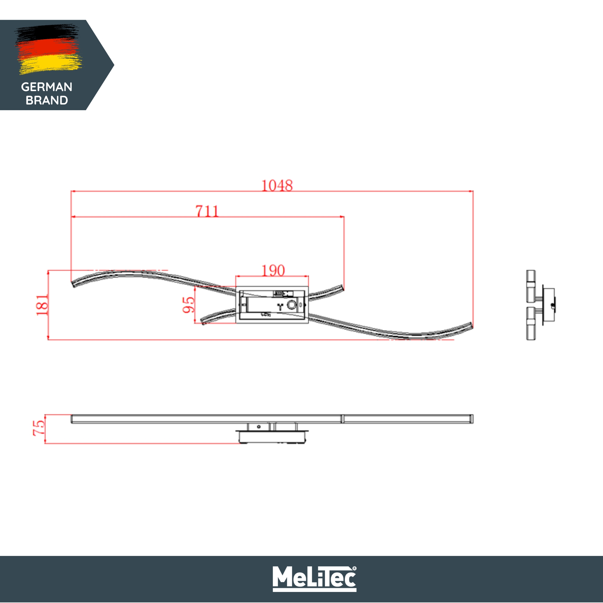 LED Deckenleuchte D124 | Sticklight-Design | 2 starre Arme | nickel-matt | warmweiß 3000K | MeLiTec