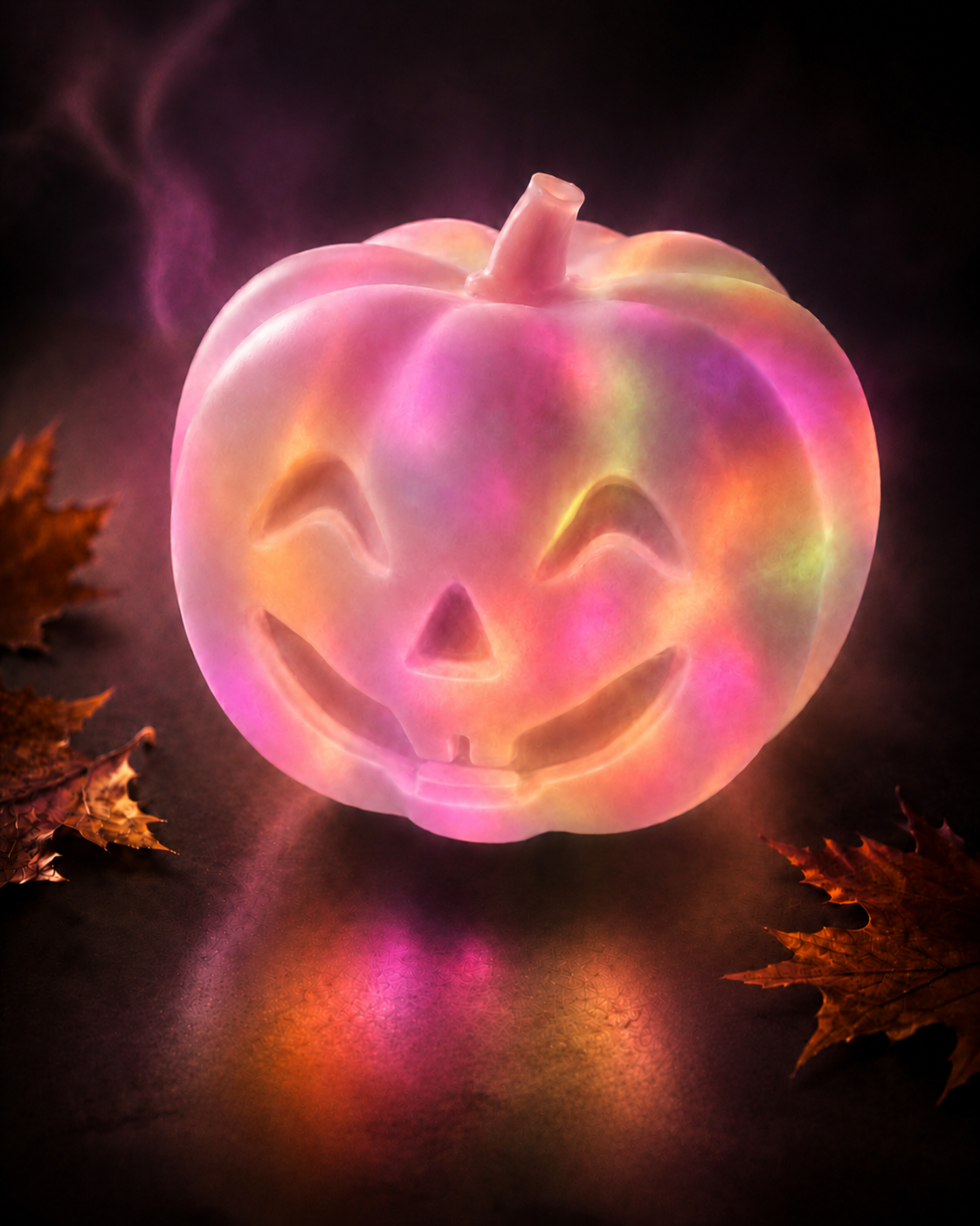 MeLiTec LED Kürbis Aurora – Halloween Dekoleuchte mit bewegtem RGBW-Lichteffekt, Solar & Fernbedienung