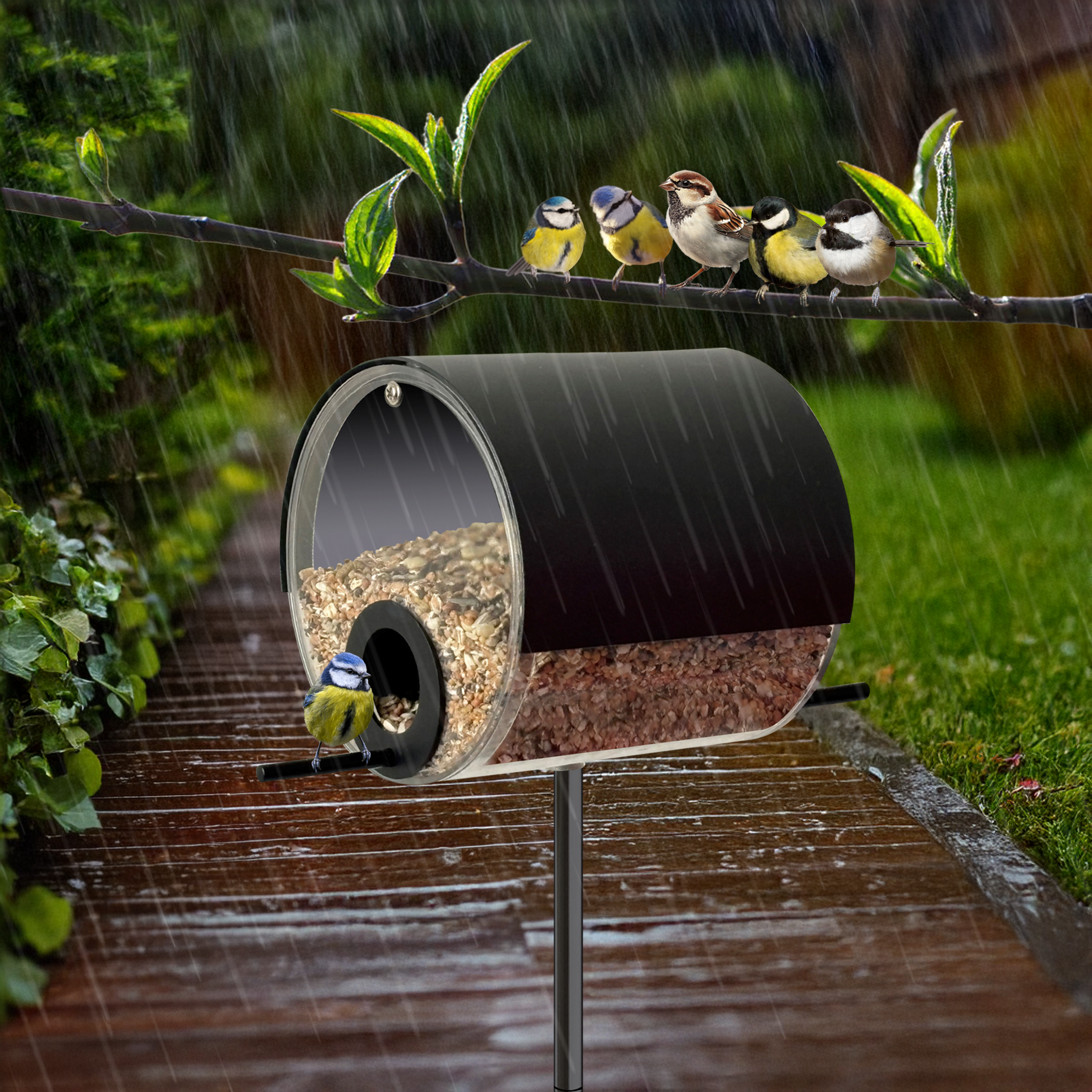 MeLiTec Vogelfutterstation mit Ständer, Vogelhaus VH10-1, Futterstation aus Edelstahl, stehend, 150 cm Höhe, rund Ø14 cm, schwarz matt MeLiTec Vogelfutterstation mit Ständer, Vogelhaus VH10-1, Futterstation aus Edelstahl, stehend, 150 cm Höhe, rund Ø14 cm, schwarz matt