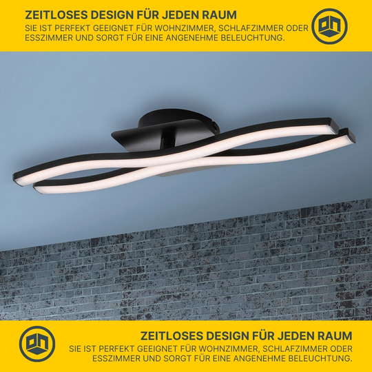 MeLiTec LED Wand- und Deckenleuchte D136, 2-flammig, schwarz, wellenförmige Leuchtstäbe, 1000 lm, 3000 K MeLiTec LED Wand- und Deckenleuchte D136, 2-flammig, schwarz, wellenförmige Leuchtstäbe, 1000 lm, 3000 K