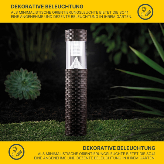 MeLiTec Solar Gartenleuchte SO41 Säule mit Rattan, braun MeLiTec Solar Gartenleuchte SO41 Säule mit Rattan, braun