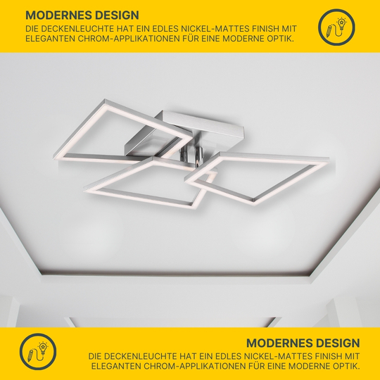 MeLiTec LED Deckenleuchte D131 trapezförmige Rahmen, nickel-matt
