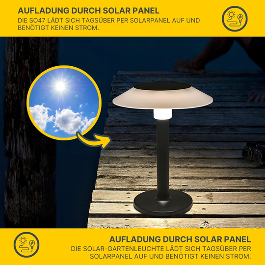 MeLiTec Solar Tischleuchte SO47 USB-C schwarz weiß Lampe, Erwachsener, Männlich, Mann, Person,