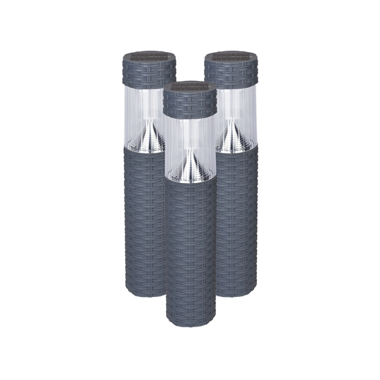 MeLiTec 3er Set Solar Gartenleuchte SO41-1 Rattan anthrazit Zylinder,