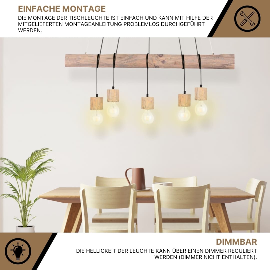 SPOT Light Trabo Pino Grey Pendelleuchte 5xE27 Schwarz Kiefer SPOT Light Trabo Pino Grey Pendelleuchte 5xE27 Schwarz Kiefer