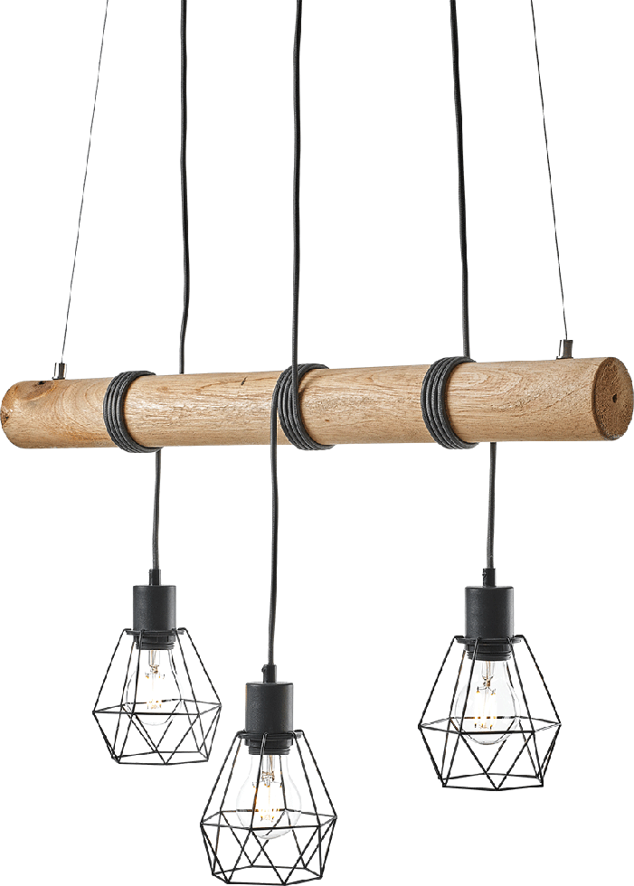 MeLiTec Holz Pendelleuchte DP17 3-flammig, schwarz