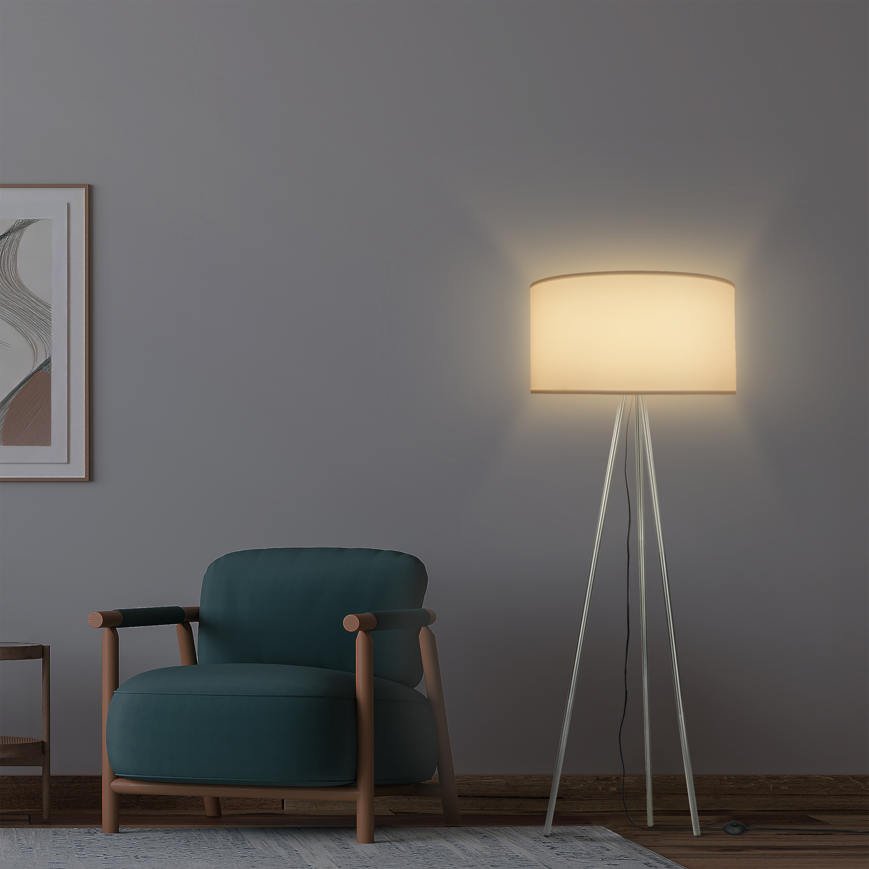 Tripod Stehleuchte skandinavisch ST51, Metall, Schirm weiß Tripod Stehleuchte skandinavisch ST51, Metall, Schirm weiß