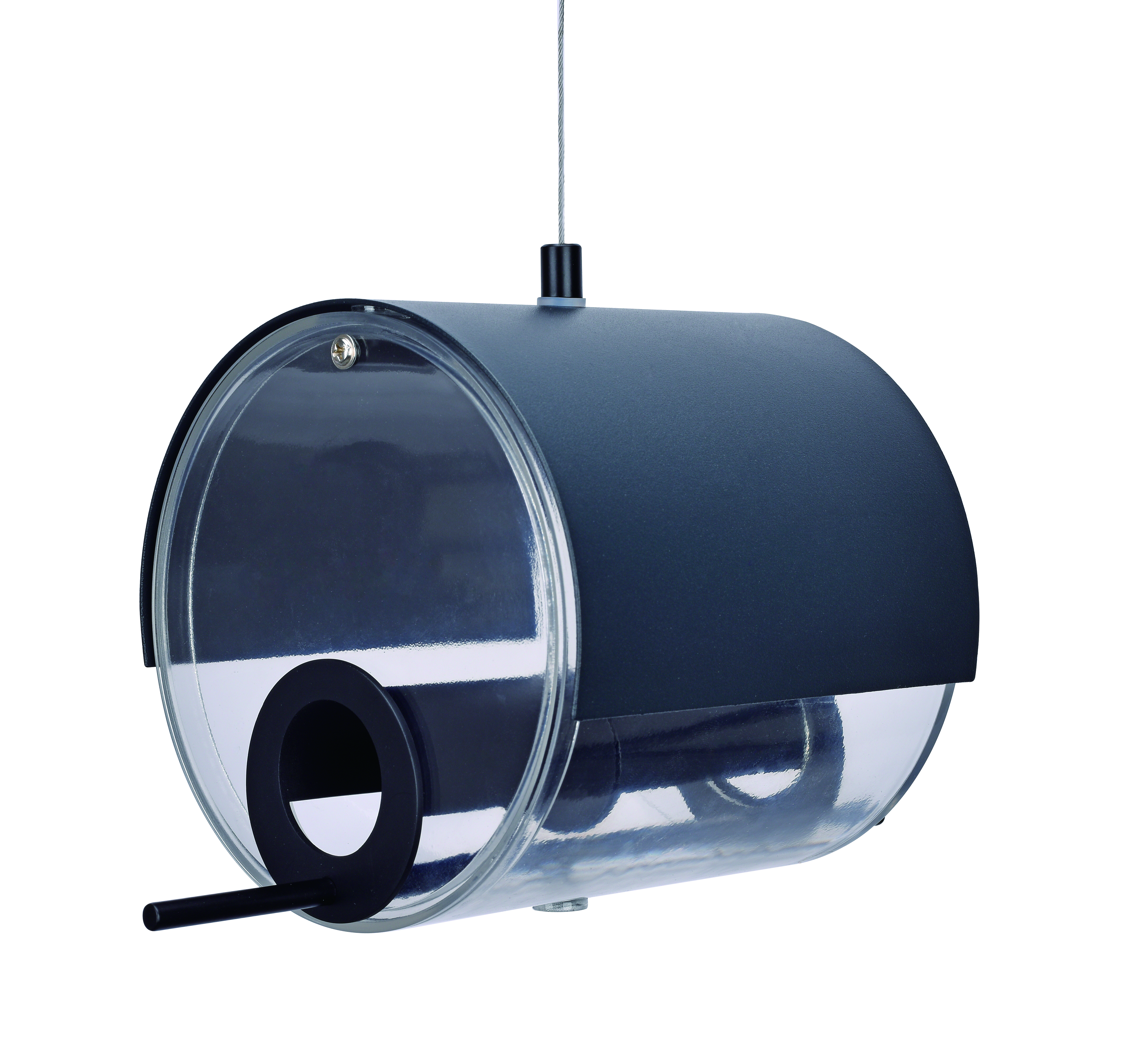 MeLiTec Edelstahl Vogelfutter Station VH09-1, hängend, rund 14 cm, schwarz