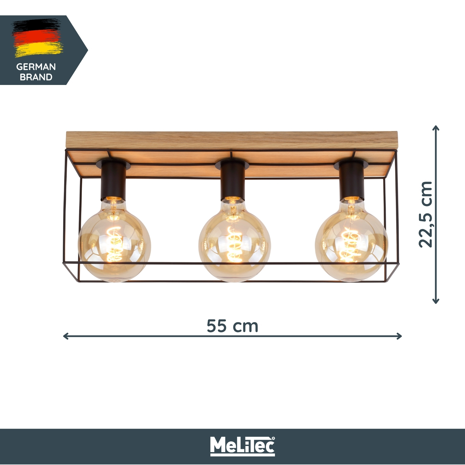 MeLiTec Deckenleuchte Gretter D130 Eiche geölt, schwarz, Deckenlampe im Industrial Design, Echtholz aus der EU Licht, Leuchte, Beleuchtung,