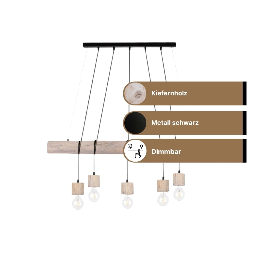 SPOT Light Trabo Pino Grey Pendelleuchte 5xE27 Schwarz Kiefer