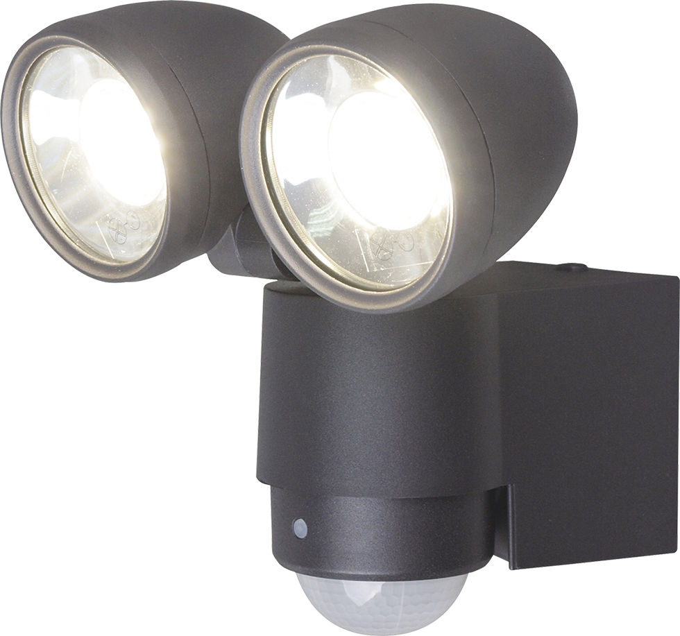 MeLiTec LED Außenwandstrahler mit Bewegungsmelder, Anthrazit, 2 LED Spots, 4000K neutralweiß, IP44, Außenwandlampe, Wandleuchte, Garten, Terrasse & Einfahrt, 127-2