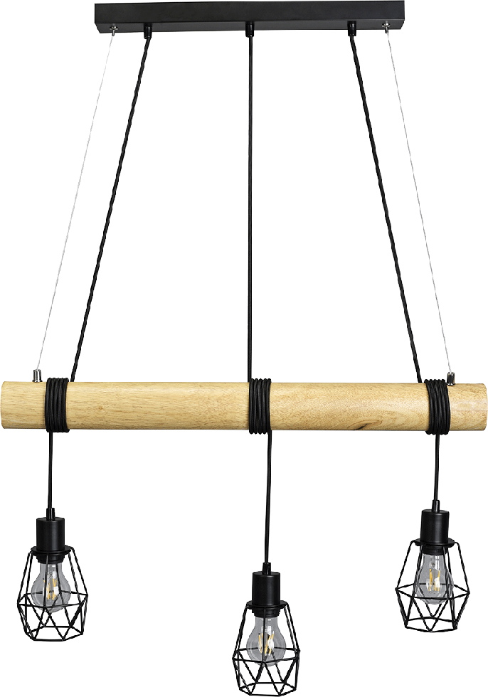 MeLiTec Holz Pendelleuchte DP17 3-flammig, schwarz