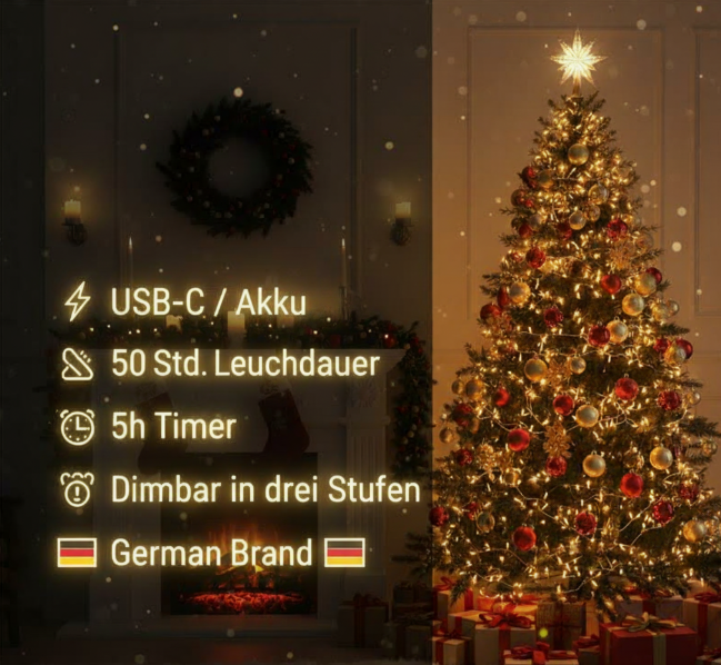 MeLiTec LED USB-C Stimmungsbogen Weihnachten, SL58, Chrom matt, warmweiß (3000K), dimmbar (3 Stufen), 5h-Timer, kabellos inkl. Akku, IP20, Innen – modernes Dekorationslicht, Lichtbogen, Fensterlicht