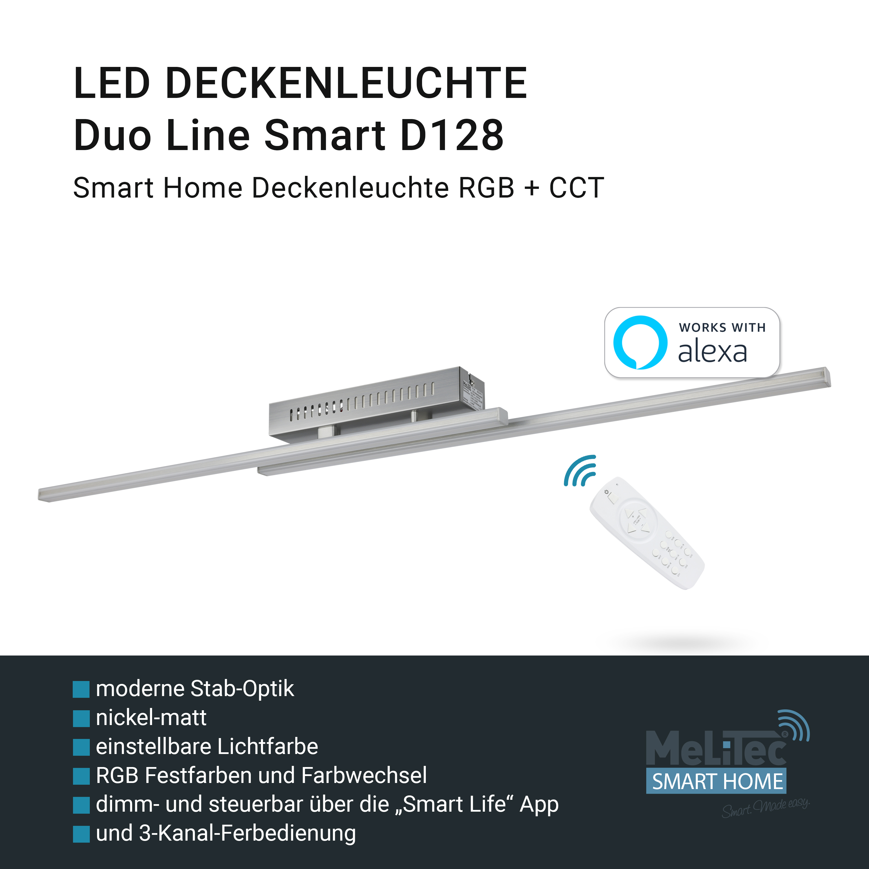 MeLiTec LED Deckenlampe D128, Wandlampe, RGB Farbwechsel, App & Fernbedienung, Alexa & Google Steuerung, dimmbar, moderne Smart Home Lampe, CCT Steuerung