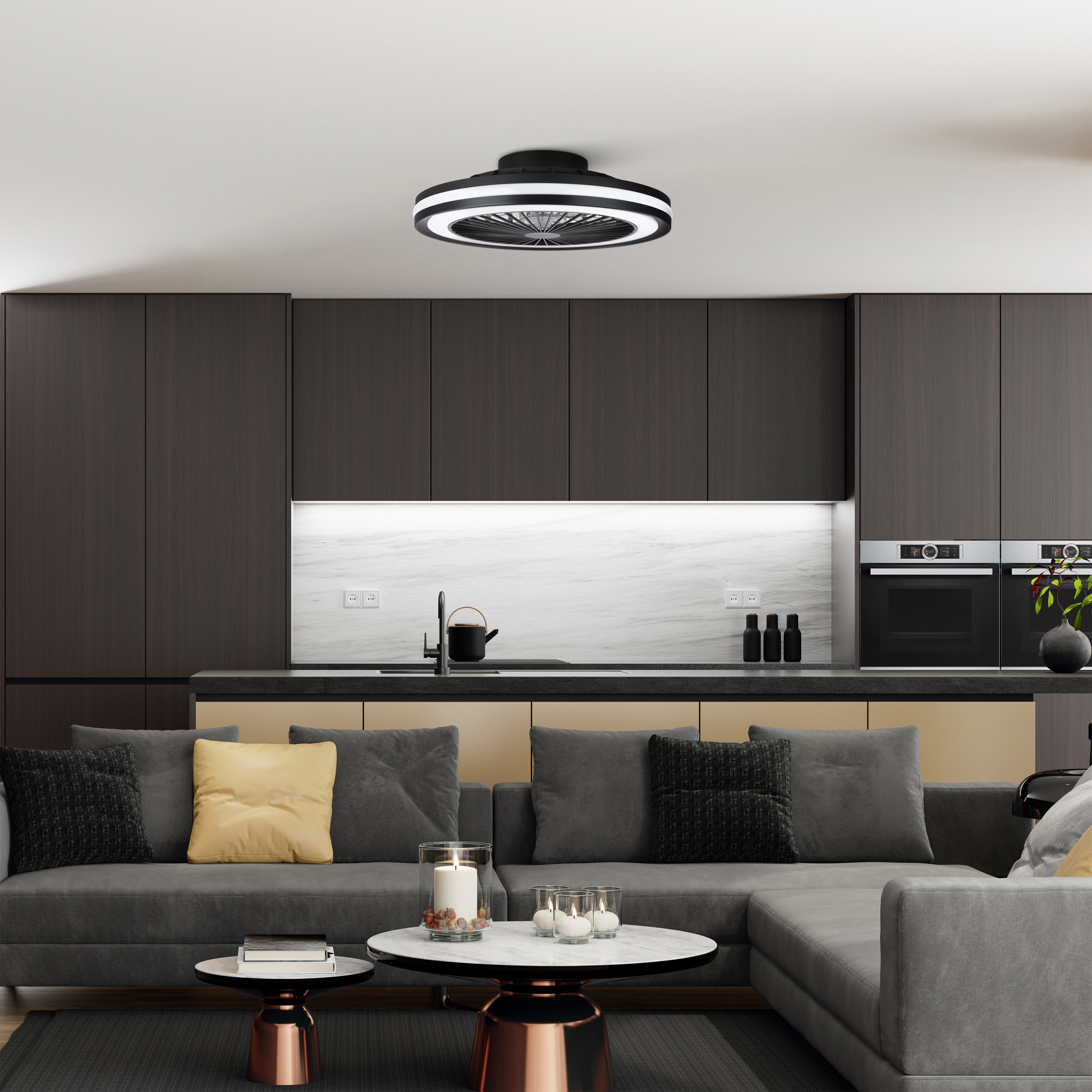 MeLiTec Deckenleuchte mit Ventilator, Deckenlampe mit Ventilator, dimmbar, RGB-Lauflicht, natürlicher Wind, Timer und Nachtlicht, Fernbedienung, schwarz, DV06