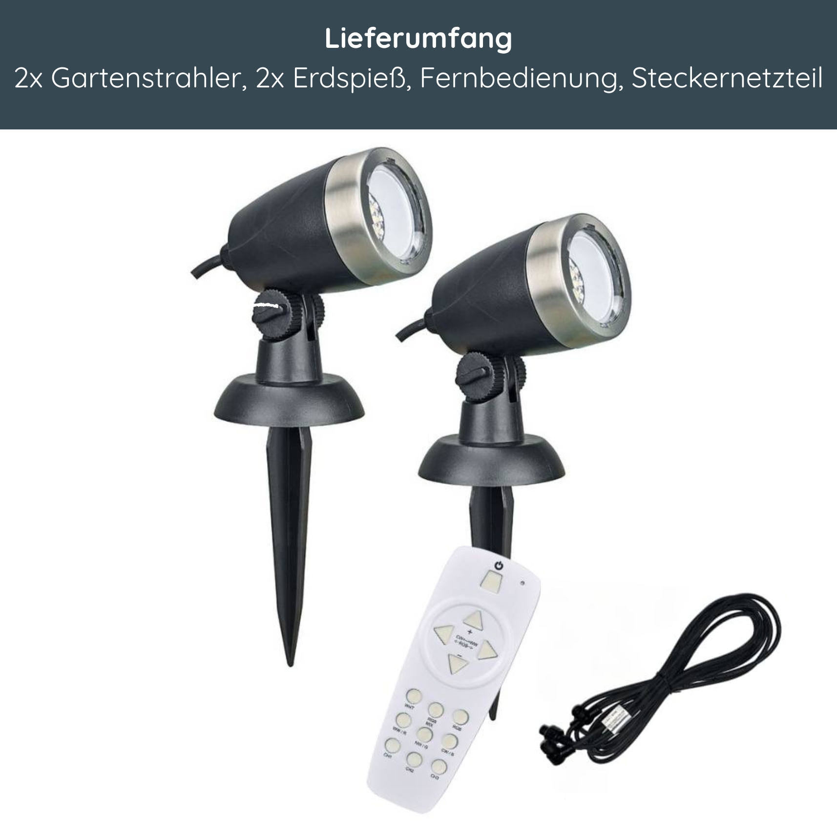 MeLiTec LED-Gartenstrahler im 2er-Set, Smart Home Gartenlampe, RGB, Steuerung per App oder Fernbedienung, anthrazit, GL24 Beleuchtung, Fön, Gerät, Elektrisches Gerät, Lampe,