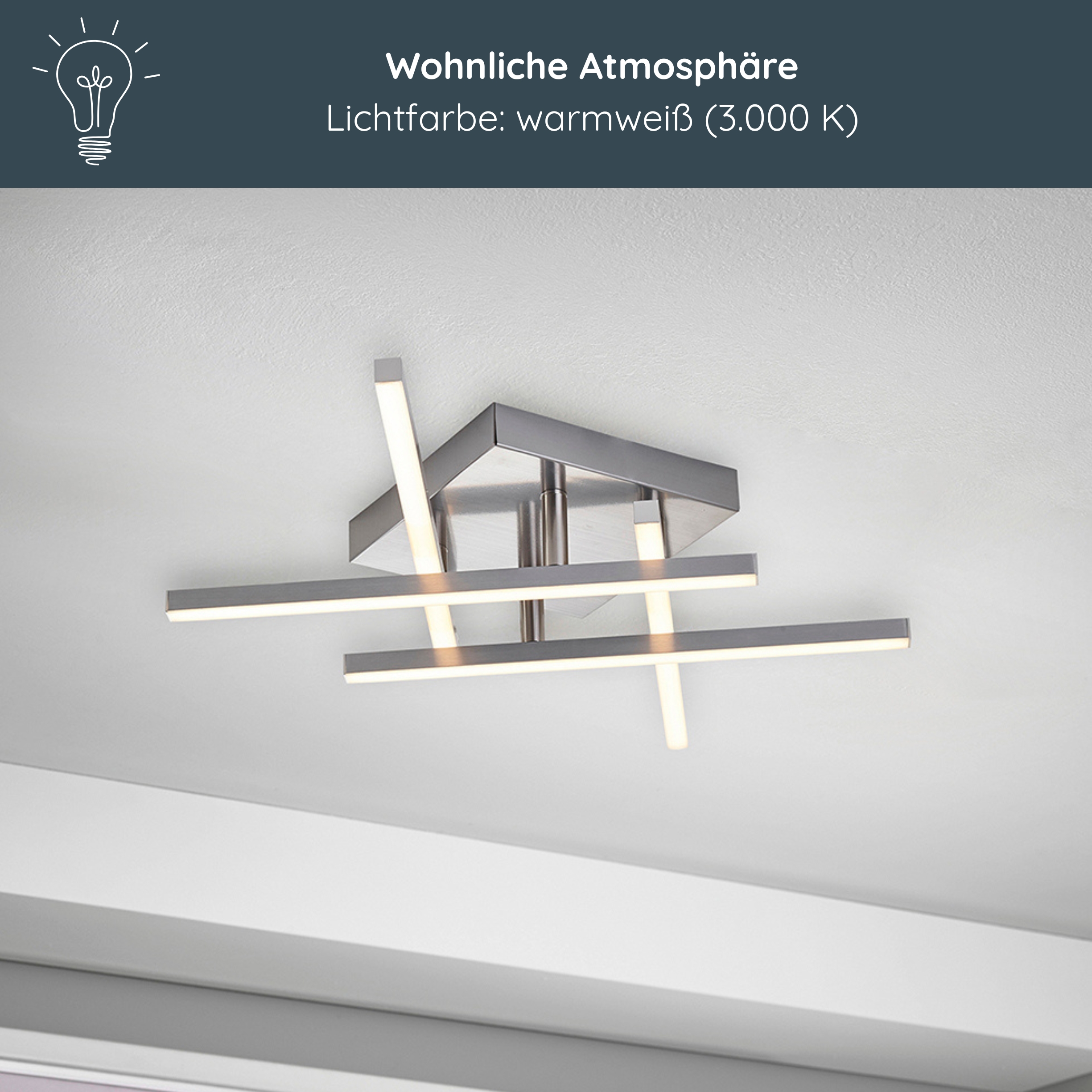 LED Deckenleuchte D121 | 4 schwenkbare Arme | nickel-matt | warmweiß 3000K | MeLiTec