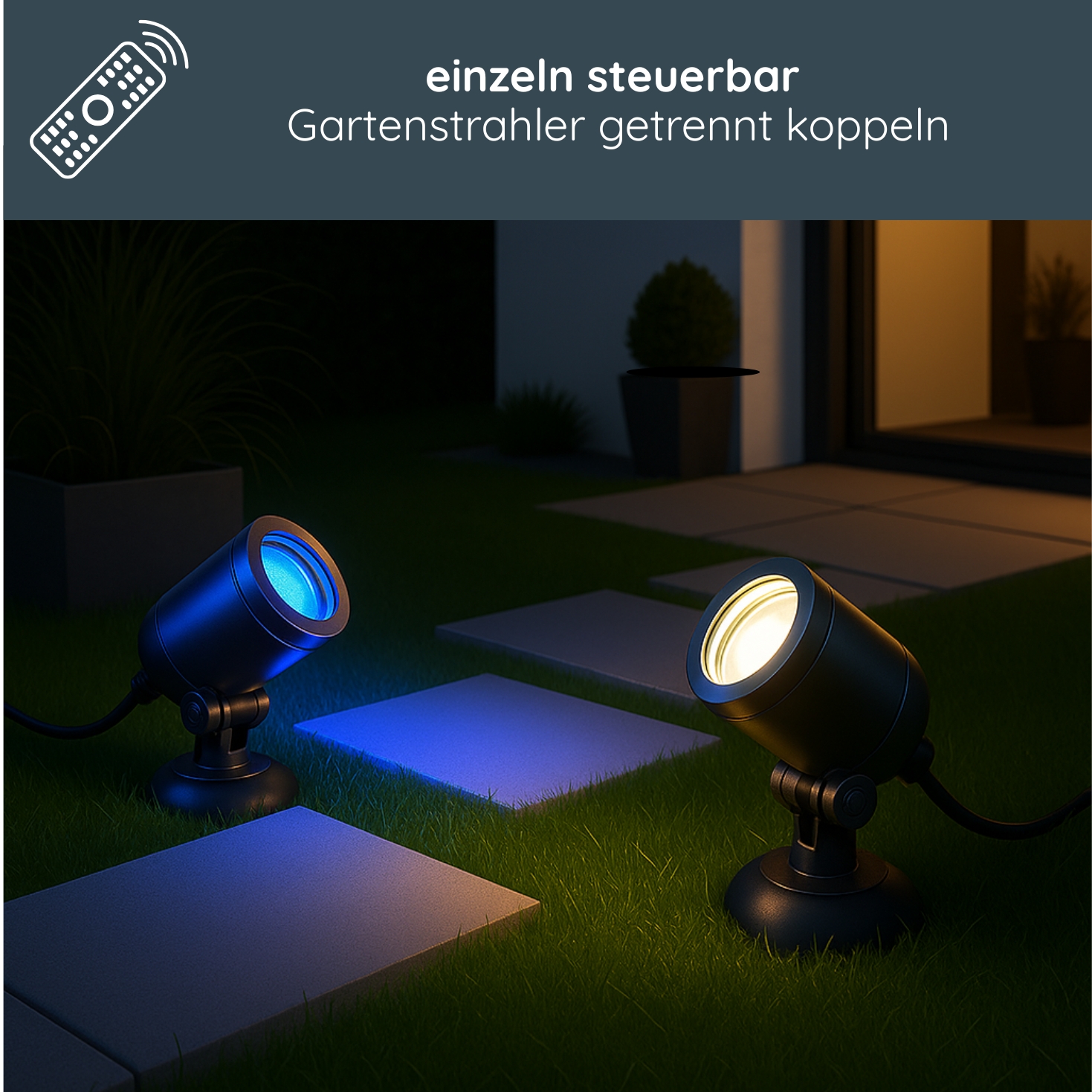 MeLiTec LED-Gartenstrahler im 2er-Set, Smart Home Gartenlampe, RGB, Steuerung per App oder Fernbedienung, anthrazit, GL24 Beleuchtung, Spotlight,