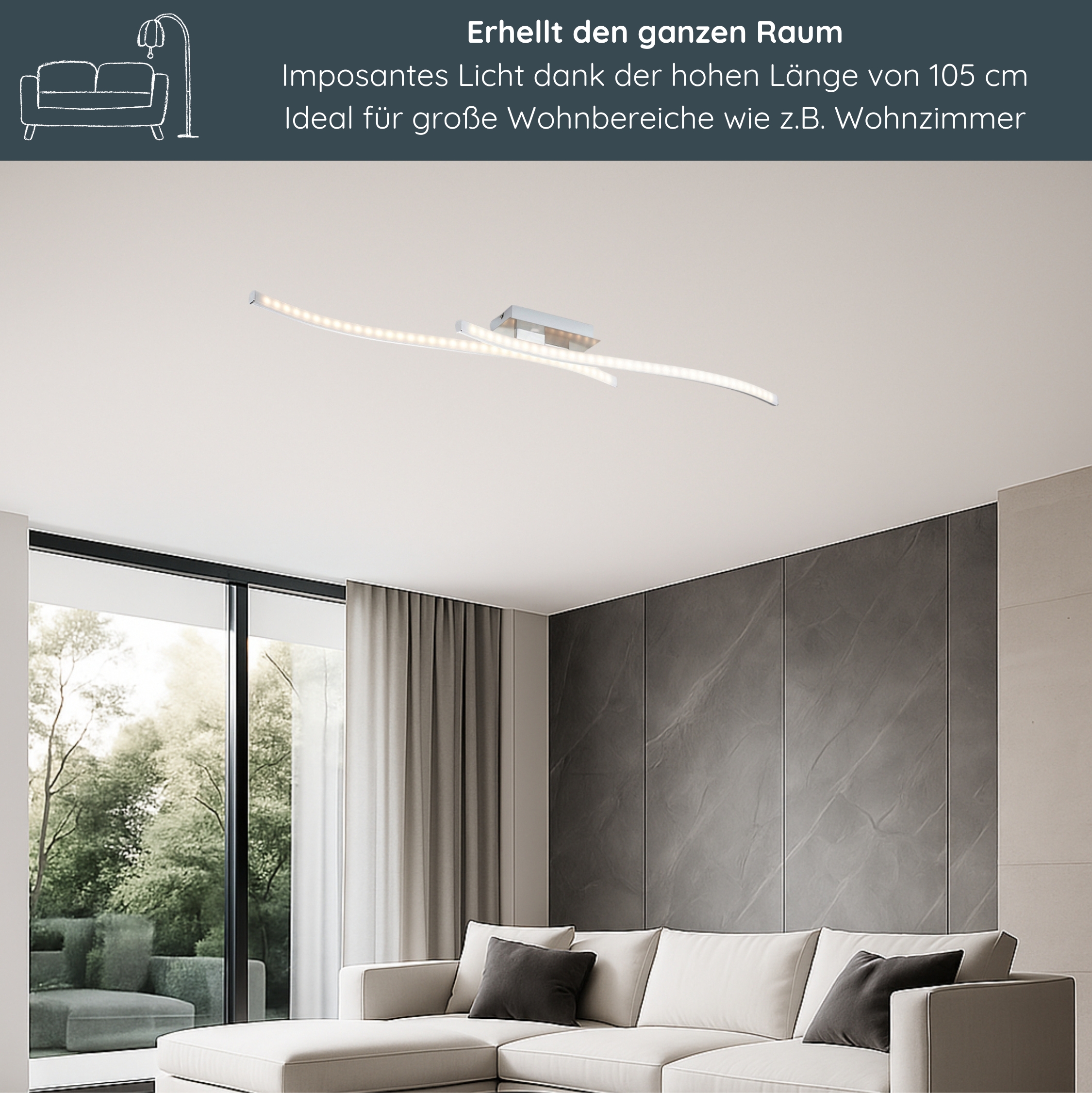 MeLiTec LED Deckenleuchte, nickel matt Innenarchitektur, Mobiliar, Wohnzimmer, Couch, Deckenleuchte,