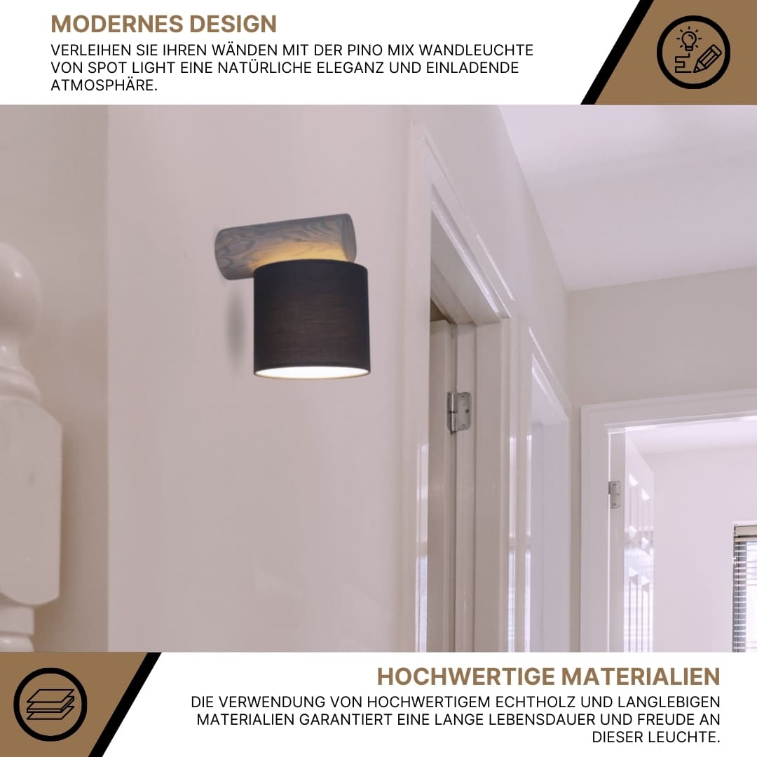 SPOT Light Pino Mix Wandleuchte 1xE27 Max.25W Graue Kiefer/Anthrazit
