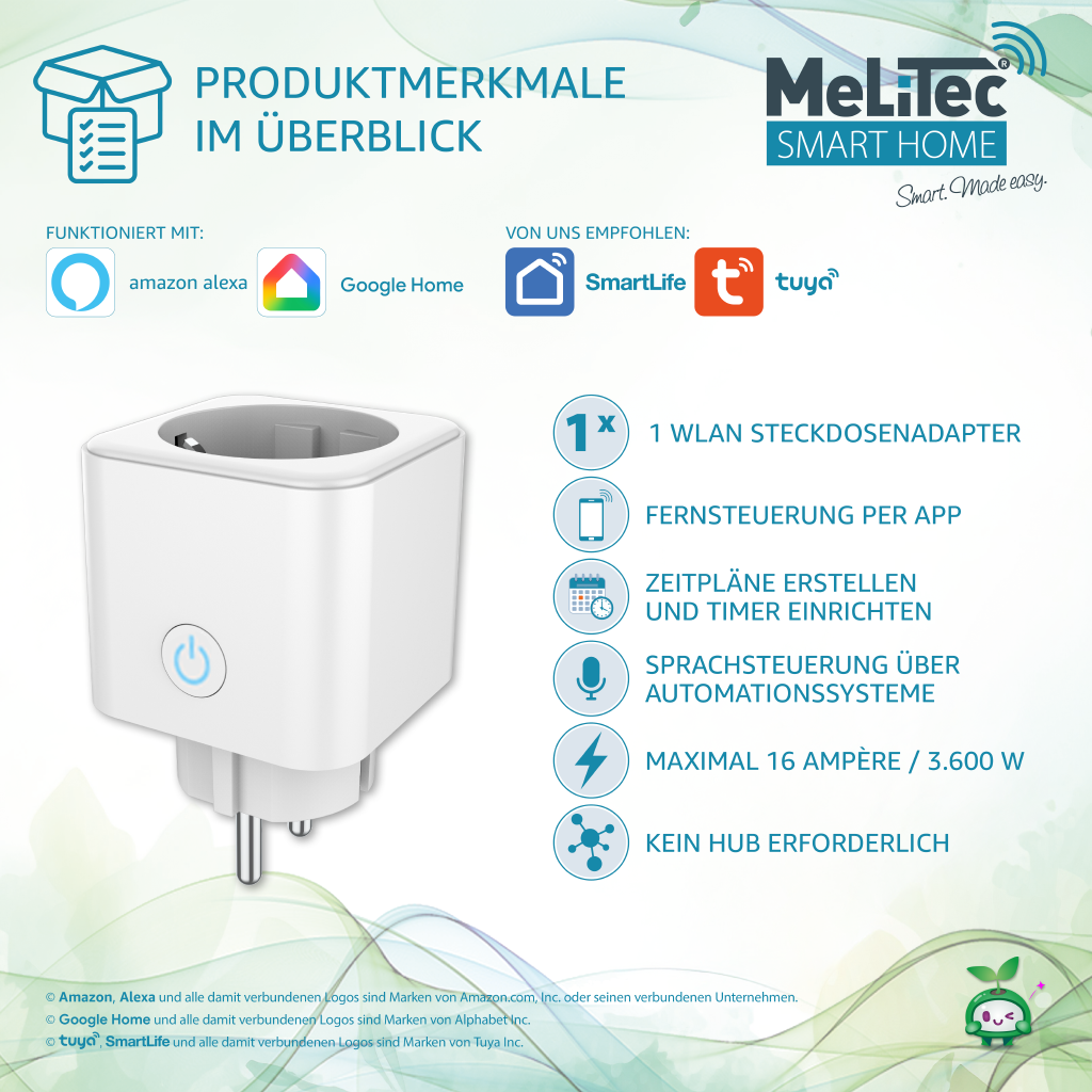 MeLiTec Smart W-Lan Steckdosenadapter "SMART-PFW04-G", weiß, 4er Set