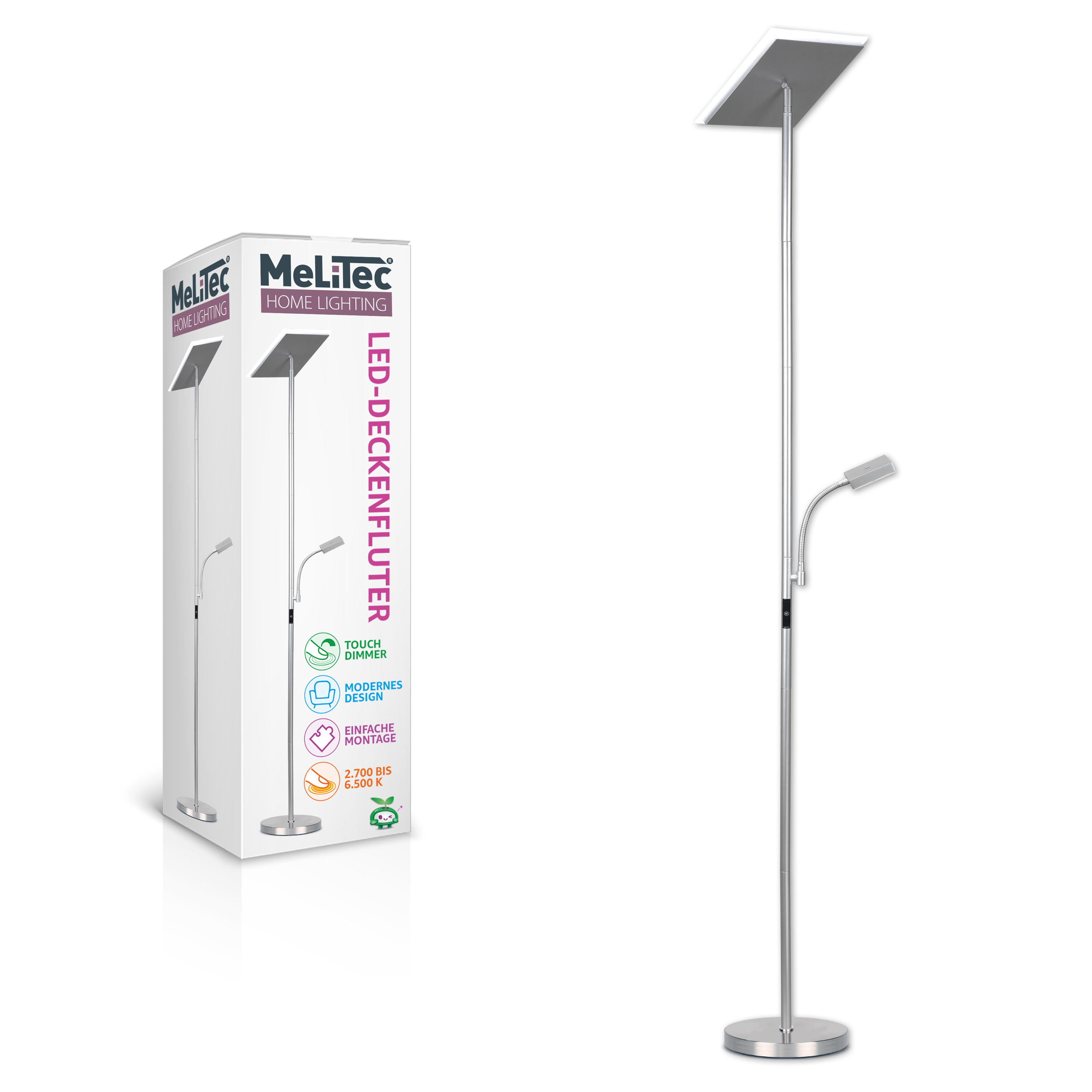 Deckenfluter mit Leseleuchte, Titan, Eckig, ST59, MeLiTec Drinnen, Lampe,