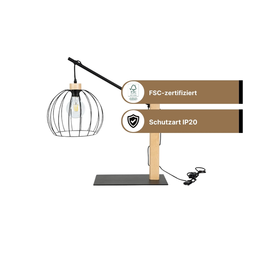 SPOT Light Mandarine Tischleuchte 1xE27 60W Schwarz/Birke/Schwarz