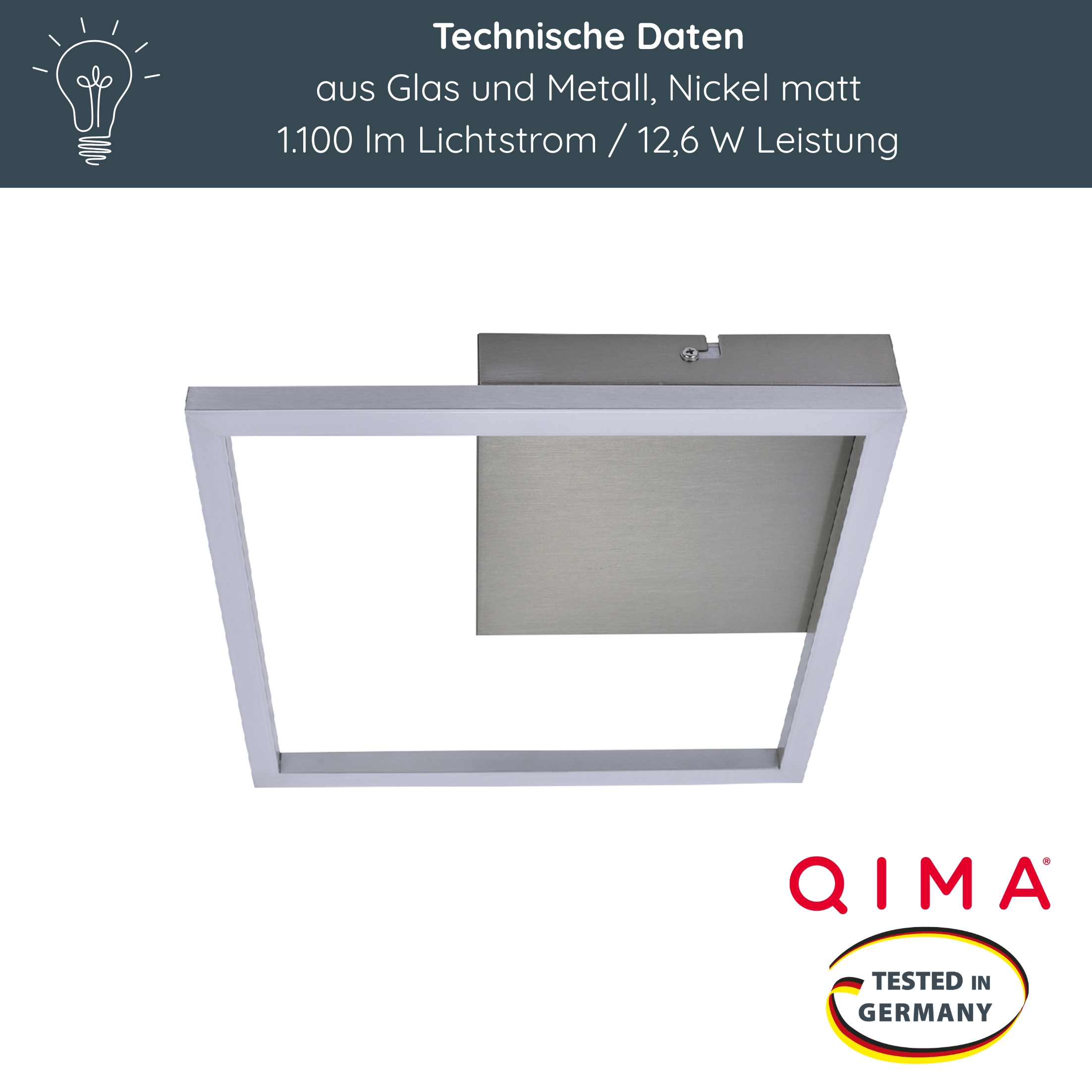 MeLiTec LED Deckenleuchte D125, chrom, aus Metall und Glas, nickel Matt, moderne Deckenlampe eckig, quadratische Lampe für Flur Küche Esszimmer Wohnzimmer Deckenleuchte,