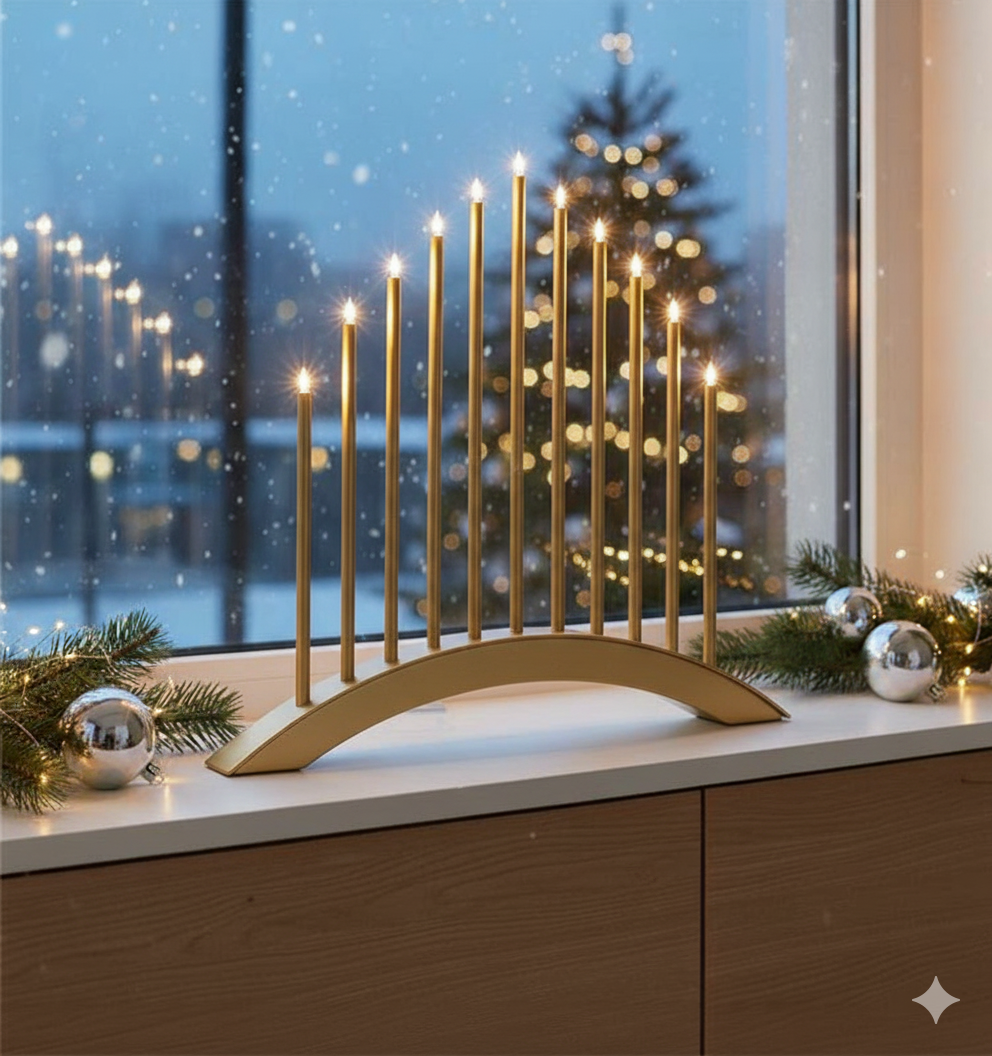 MeLiTec LED USB-C Stimmungsbogen Weihnachten, SL60, Gold, warmweiß (3000K), dimmbar (3 Stufen), 5h-Timer, kabellos inkl. Akku, IP20, Innen – modernes Dekorationslicht, Lichtbogen, Fensterlicht