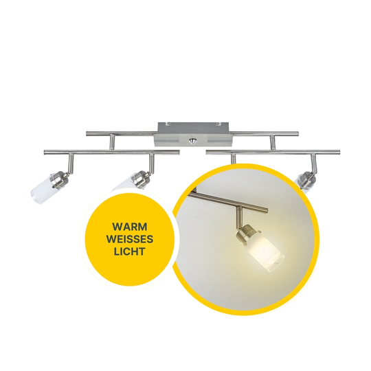 LED Deckenleuchte D122 | 4x LED Spots schwenkbar | nickel-matt | Glas weiß | warmweiß 3000K | MeLiTec