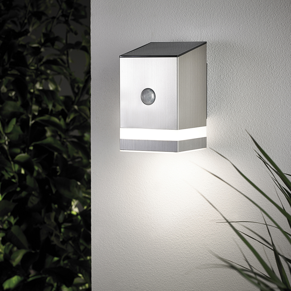 MeLiTec Solar LED Wandleuchte SO23-1 mit Bewegungsmelder, Edelstahl, silber