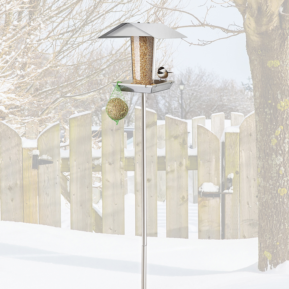 Edelstahl Vogelfutterhaus, stehend, eckig, edelstahl matt gebürstet