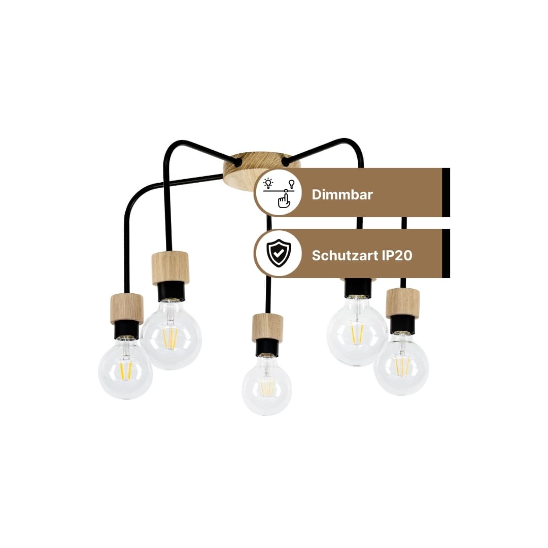 SPOT Light Eclat Deckenleuchte 5xE27 Max.40W Eiche Geölt/Schwarz