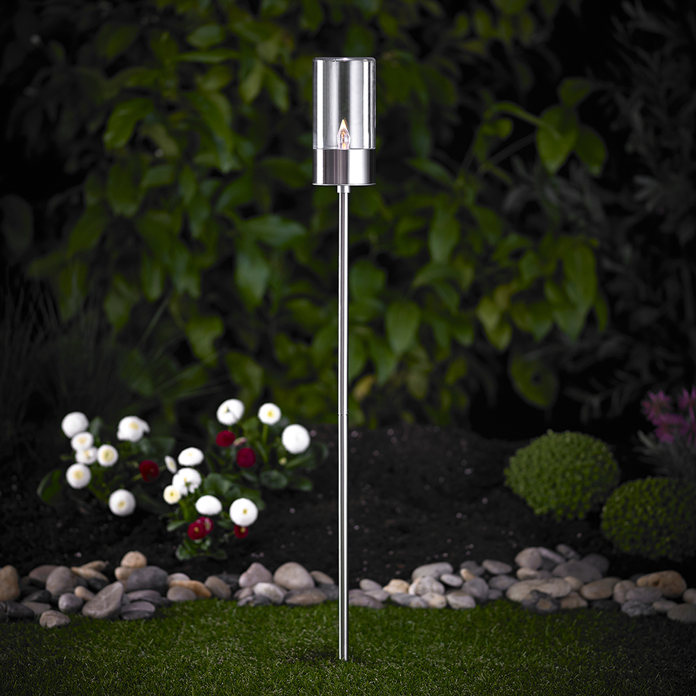 MeLiTec Solarfackel SO28 Edelstahl matt gebürstet Lampe, Blume, Pflanze,