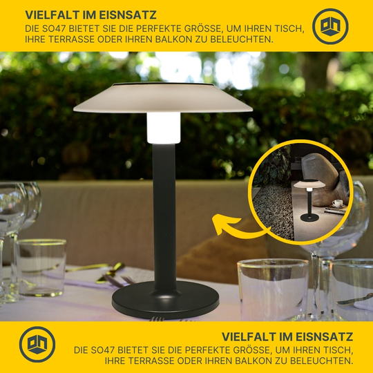 MeLiTec Solar Tischleuchte SO47 USB-C schwarz weiß Lampe, Tischlampe, Glas,