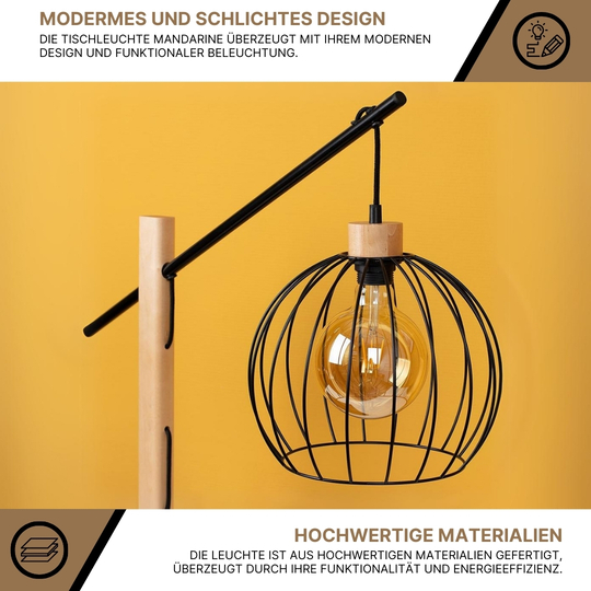 SPOT Light Mandarine Tischleuchte 1xE27 60W Schwarz/Birke/Schwarz SPOT Light Mandarine Tischleuchte 1xE27 60W Schwarz/Birke/Schwarz