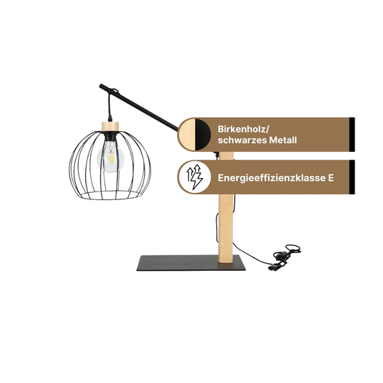 SPOT Light Mandarine Tischleuchte 1xE27 60W Schwarz/Birke/Schwarz