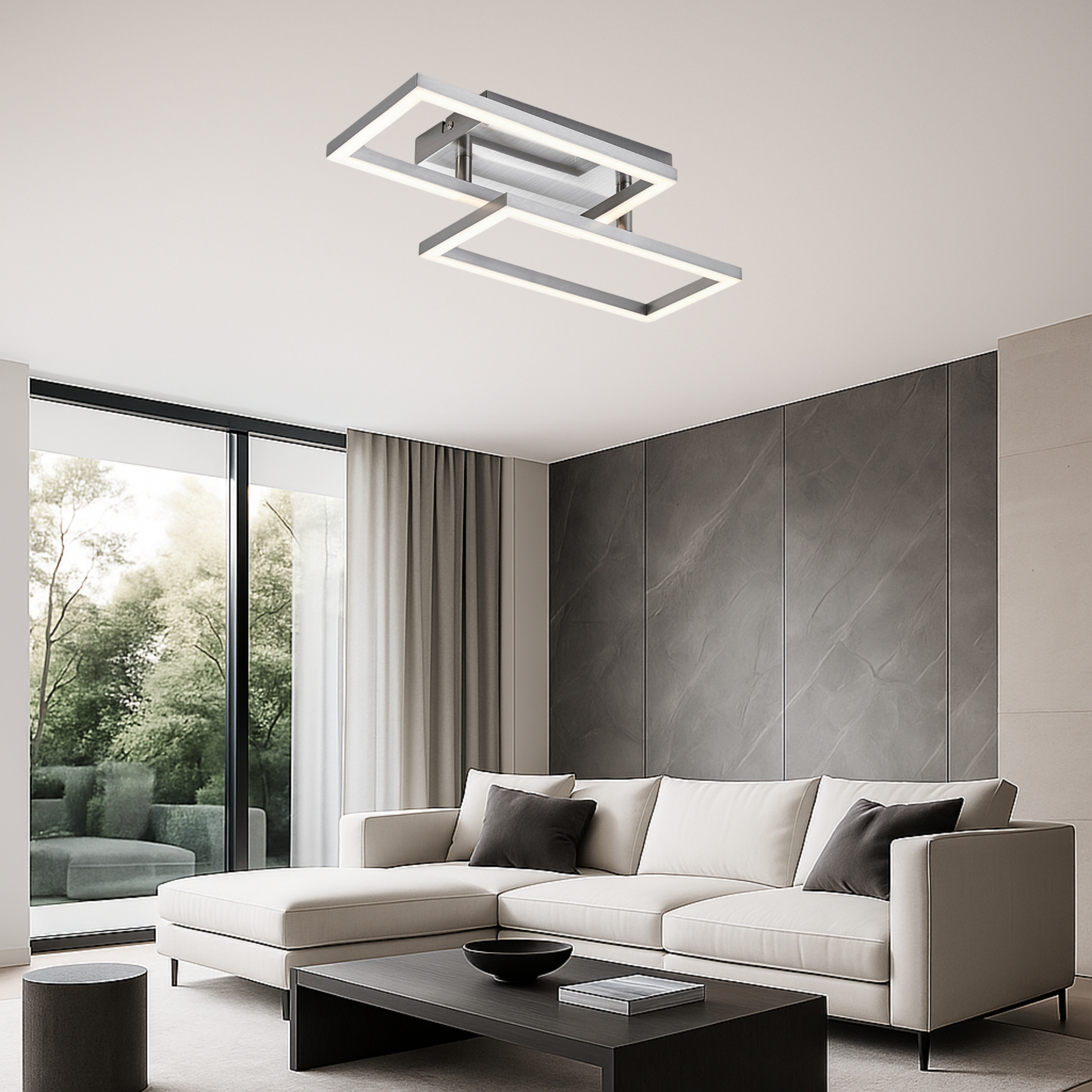 MeLiTec LED-Deckenleuchte D127, moderne Deckenlampe, aus Metall, warmweiß, schwenkbare Rahmen Wohnzimmer, Innenarchitektur, Couch, Deckenleuchte, Tabelle,