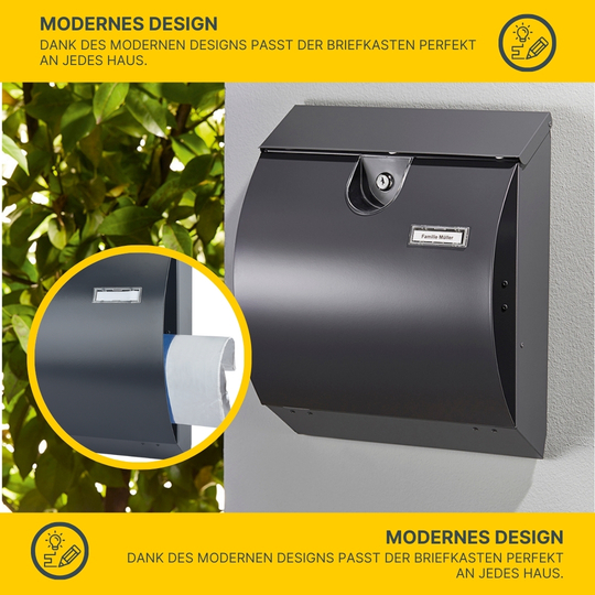 MeLiTec Edelstahl Briefkasten Modell M mit Zeitungsfach, anthrazit
