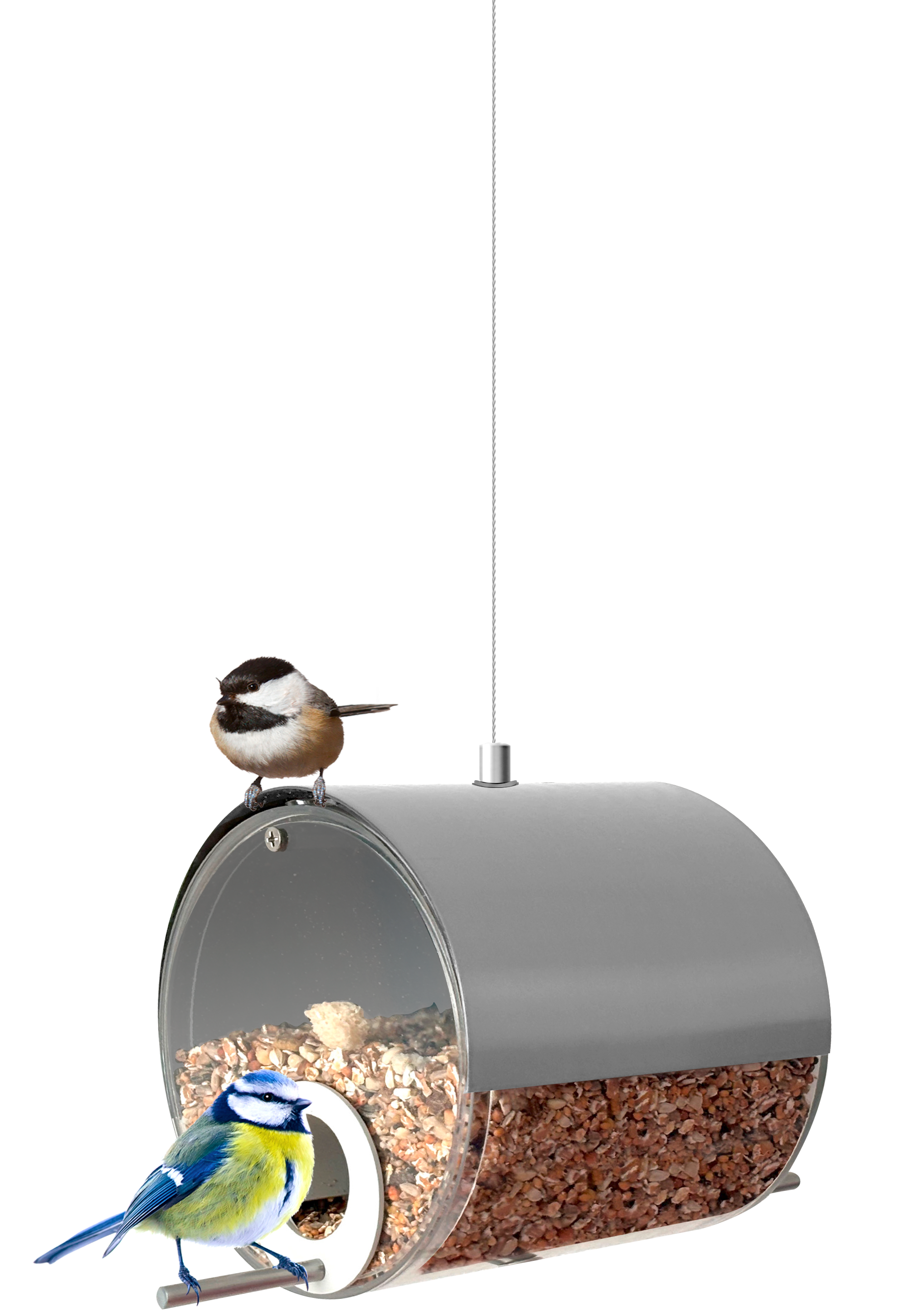 MeLiTec Edelstahl Vogelfutter Station VH09, hängend, rund 14 cm, Silber