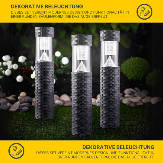 MeLiTec 3er Set Solar Gartenleuchte SO41-1 Rattan anthrazit