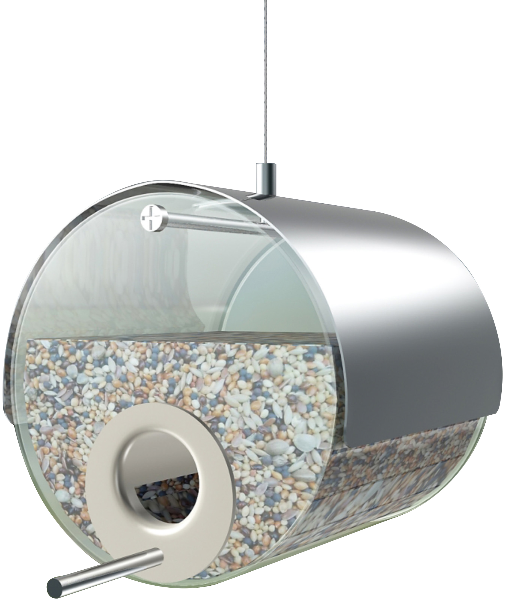 MeLiTec Edelstahl Vogelfutter Station VH09, hängend, rund 14 cm, Silber