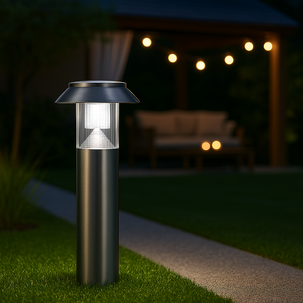 MeLiTec Solar Gartenleuchte SO06-1 Edelstahl matt gebürstet Beleuchtung, Lampe, Gras, Pflanze,